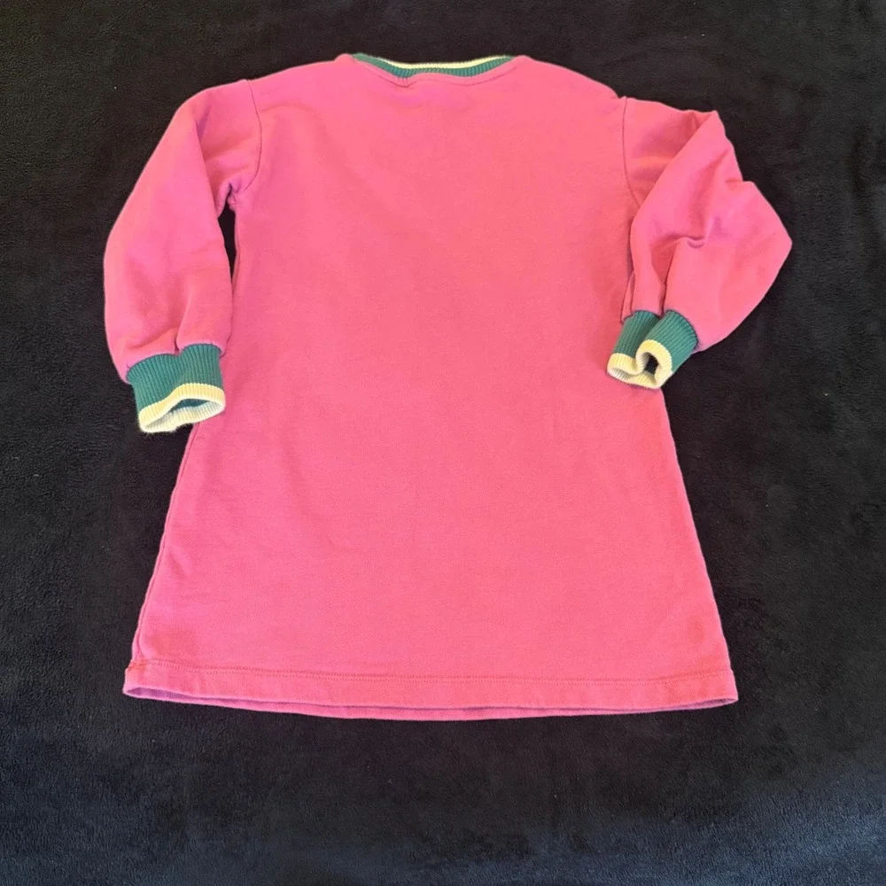 Hanna Andersson Girls Pink French Terry Sweatshirt Dress Teal Ribbed Trim120 6-7